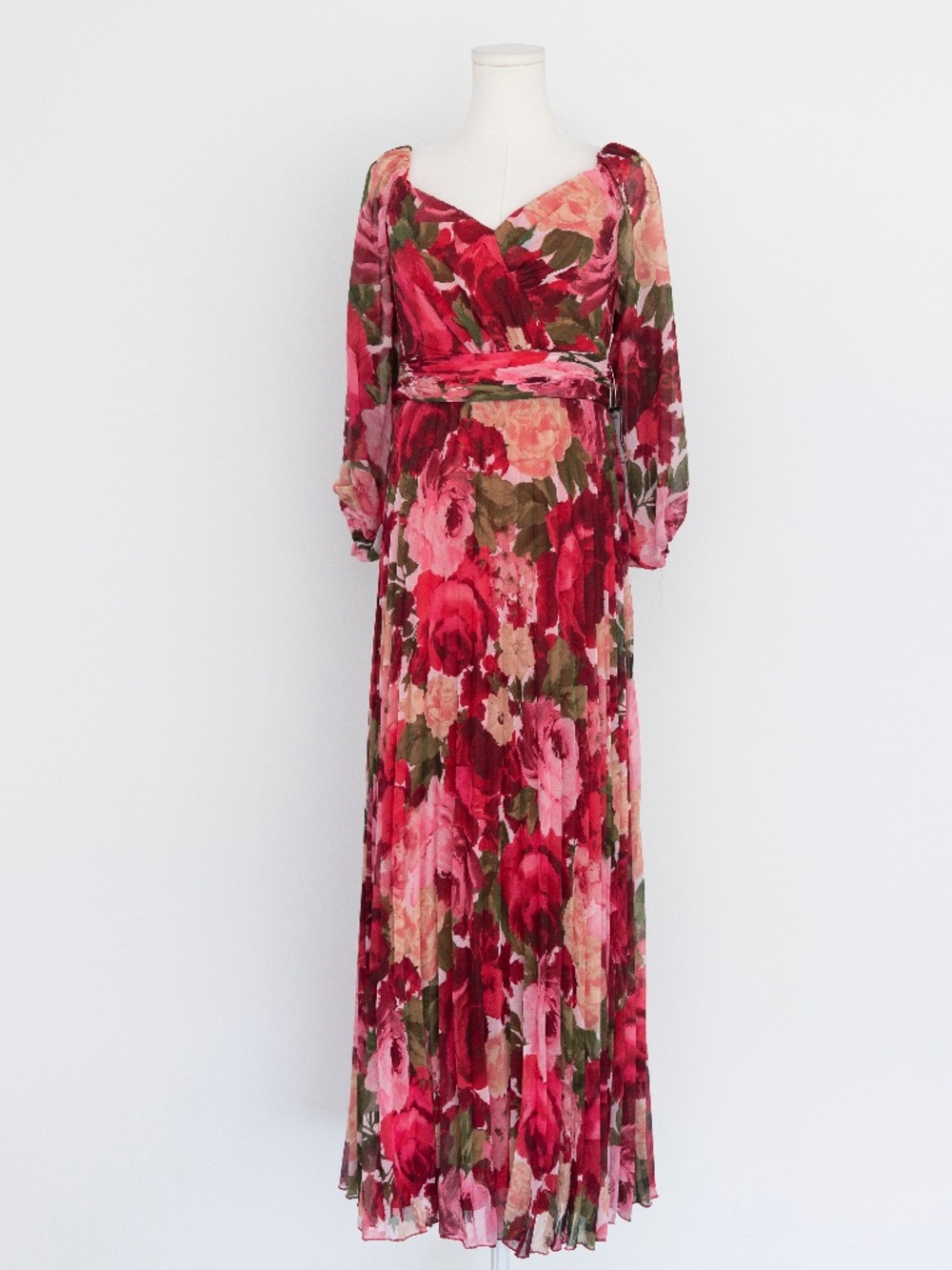 XSCAPE - Petite Floral-Print Pleated Off-the-Shoulder Gown